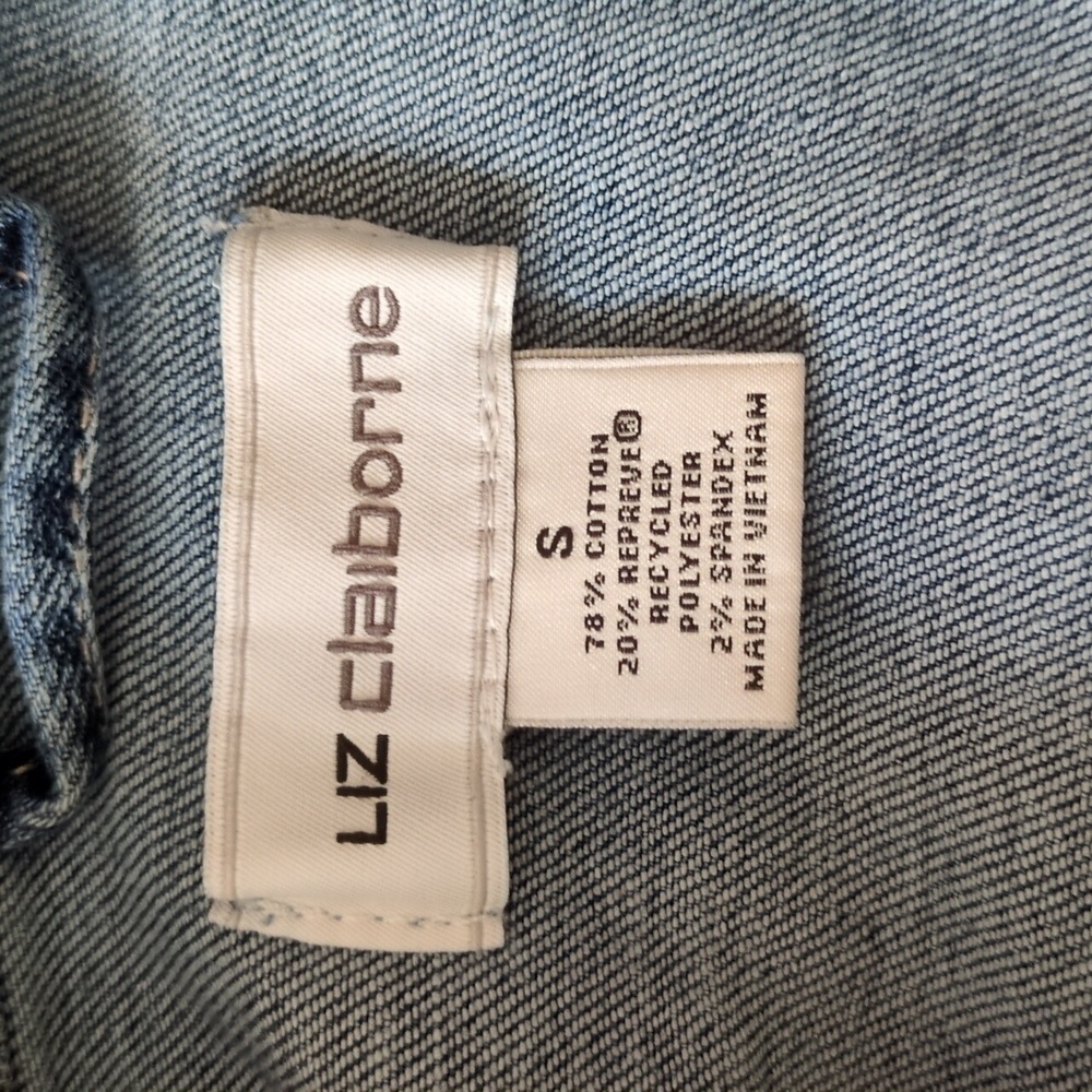 Liz Claiborne jean Jacket Cropped Fitted Pockets Layering Small - Picture 7 of 9